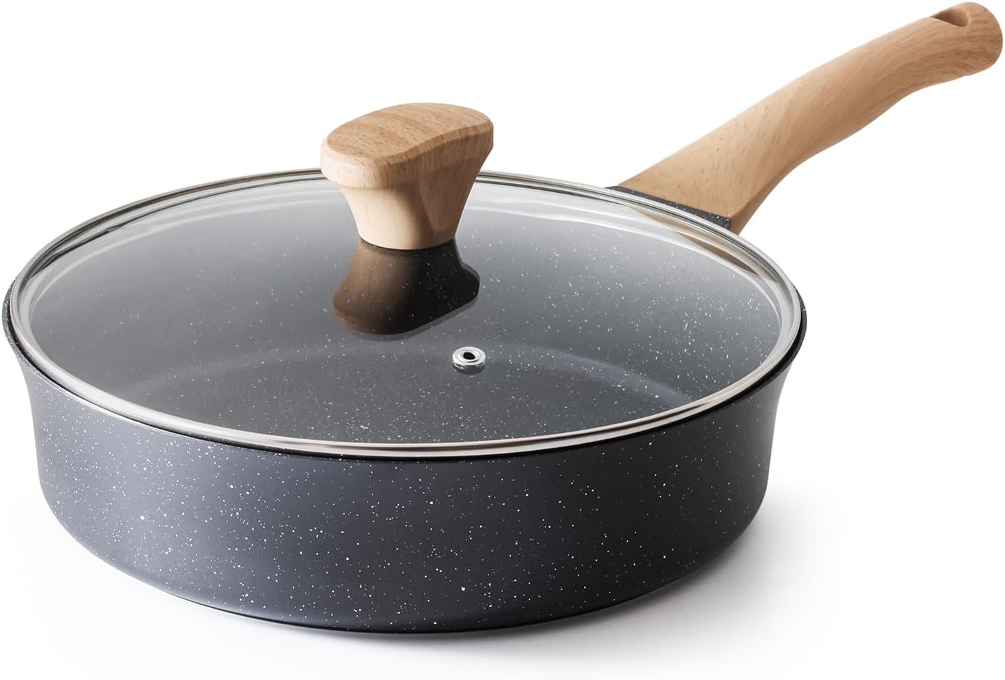 Nonstick Deep Frying Pan with Lid, 3.5 QT Swiss Granite Coating Sauté Pan, 10 Inch Healthy Non Stick Skillet Cooking Pan with Stay Cool Handles, PFOA Free, Induction Ready.