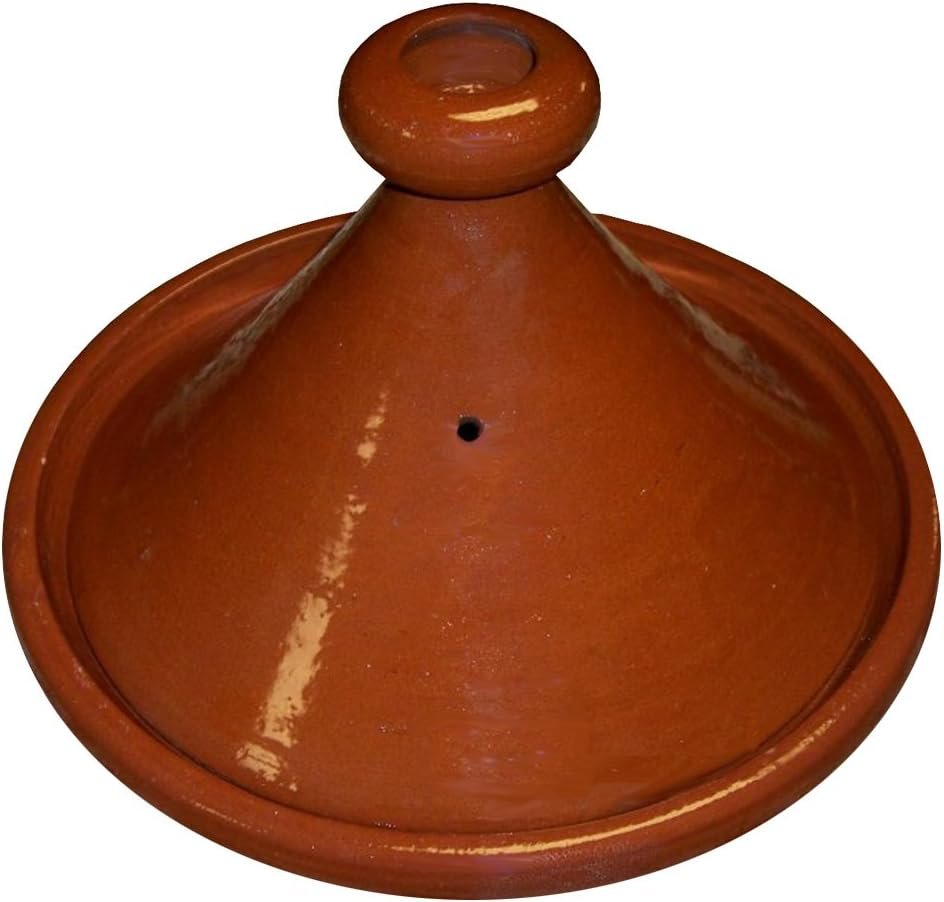 Moroccan Cooking Tagine, 13.3 Inches Diameter, Glazed Clay, Brown, Round, Handmade, Oven Safe