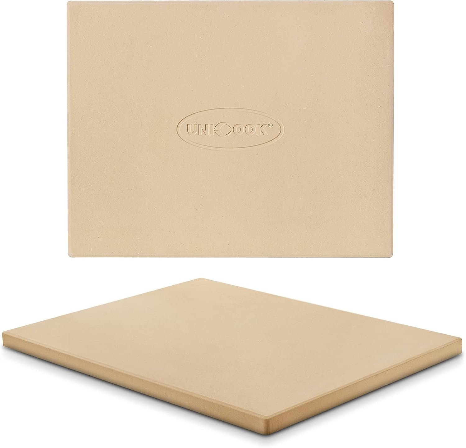 Unicook 15 x 12 Inch Rectangular Pizza Stone for Oven and Grill, 6.8 Lbs | Heavy Duty, Even Heating & Consistent Heat Retention, Creates Crispy Crust for Pizzas, Bread, Cookies, Includes Dough Scraper