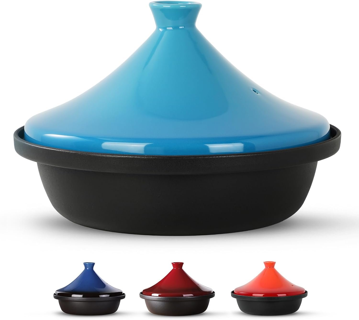 Moroccan Tagine for Cooking: Enameled Cast Iron Cooking Pot, Slow Cooker, Classic Kitchen Cookware, Tajine with Ceramic Cone-Shaped Closed Lid, 3.3 QT, Light Blue
