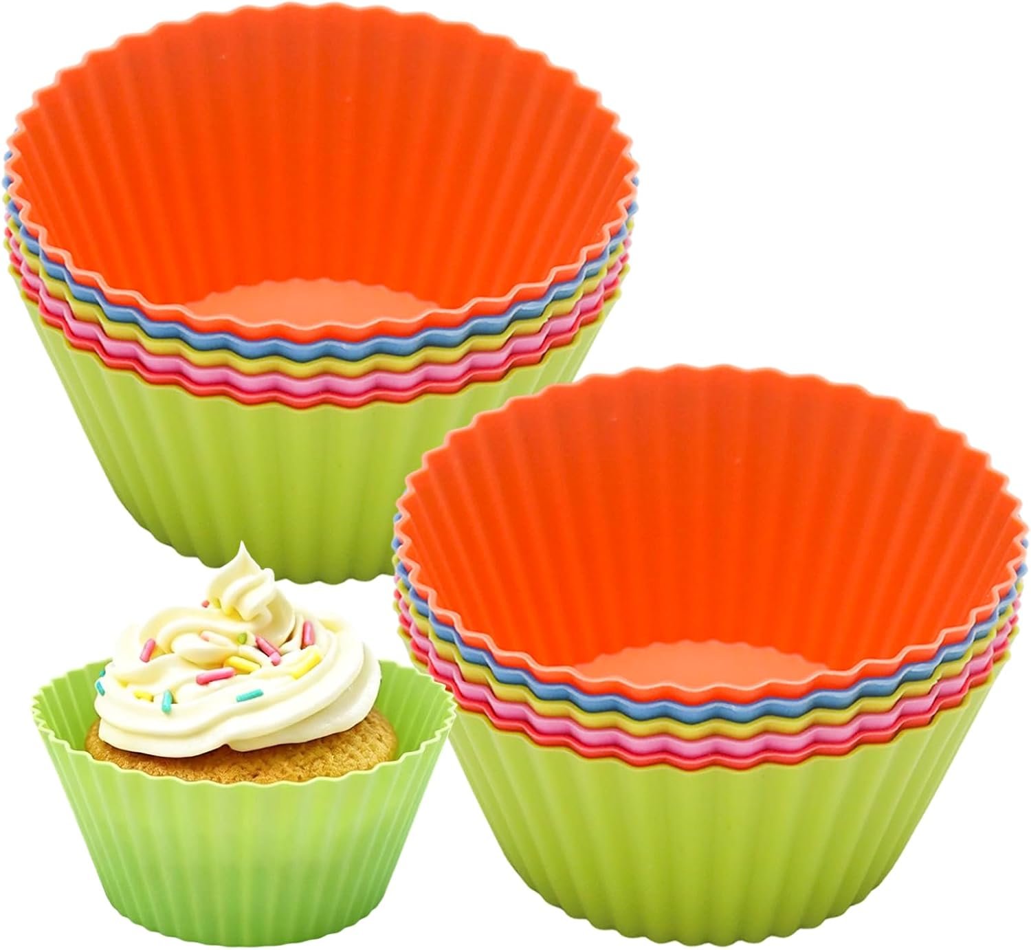 12 Pack Silicone Baking Cups, Reusable Muffin Liners Non-Stick Cupcake Molds, Small Baking Cups Truffle Cake Pan Set for Baking, Dishwasher Safe & Easy to Remove, Multicolo, Size 9 x 6 x 4.4cm