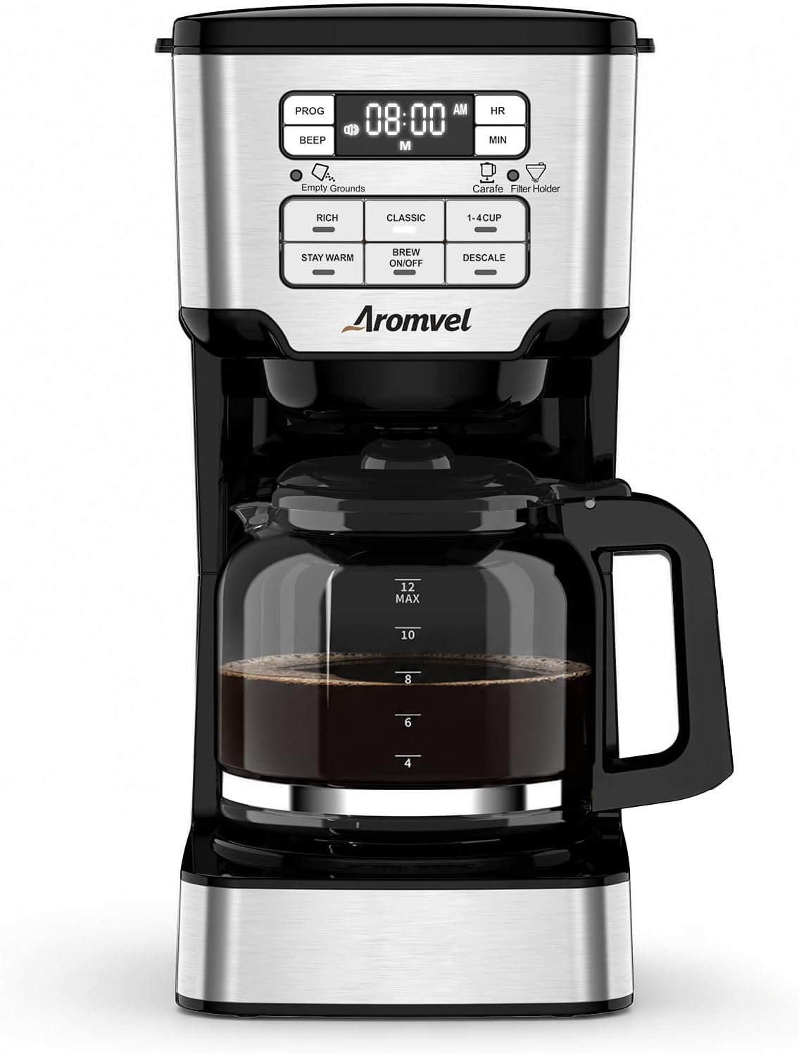 12-Cup Drip Coffee Maker Programmable, Adjustable Brew Strength | 24-Hour Delay Brew & 4-Hour Keep Warm, 1-4 Cup/Classic/Rich Coffee Brewer for Home Office, Coffee Machine with Glass Carafe