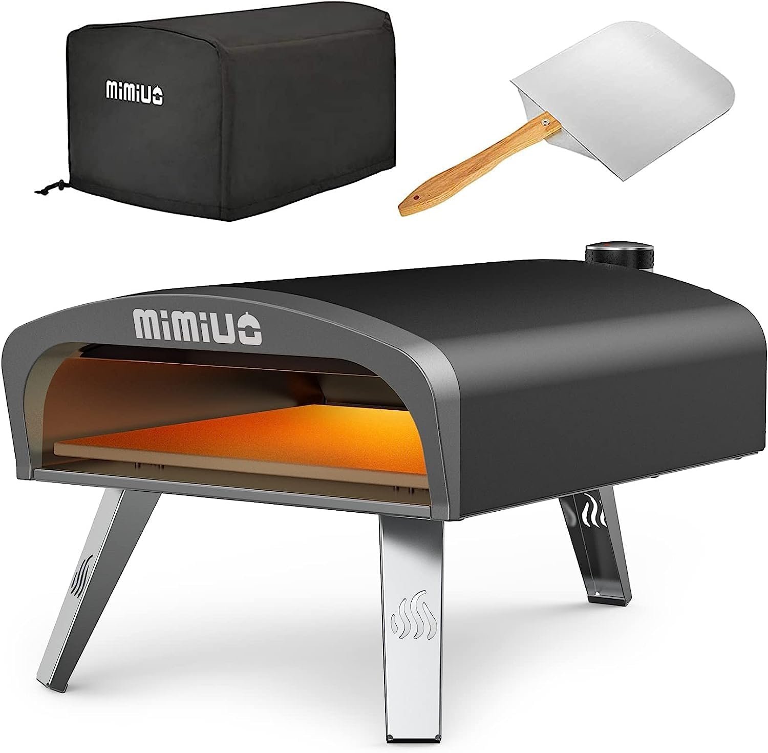 Mimiuo Gas Pizza Oven Outdoor – 33 lbs Heavy Duty Propane Pizza Stove for Outside, 60 Second Pizza – Includes 13″ Square Stone Foldable Peel & Cover – Portable for Backyard Camping | Heavy Duty, Portable, Complete Baking Tool with Stone, Peel & Cover, Easy Operation, for Backyard Party Outside Camping