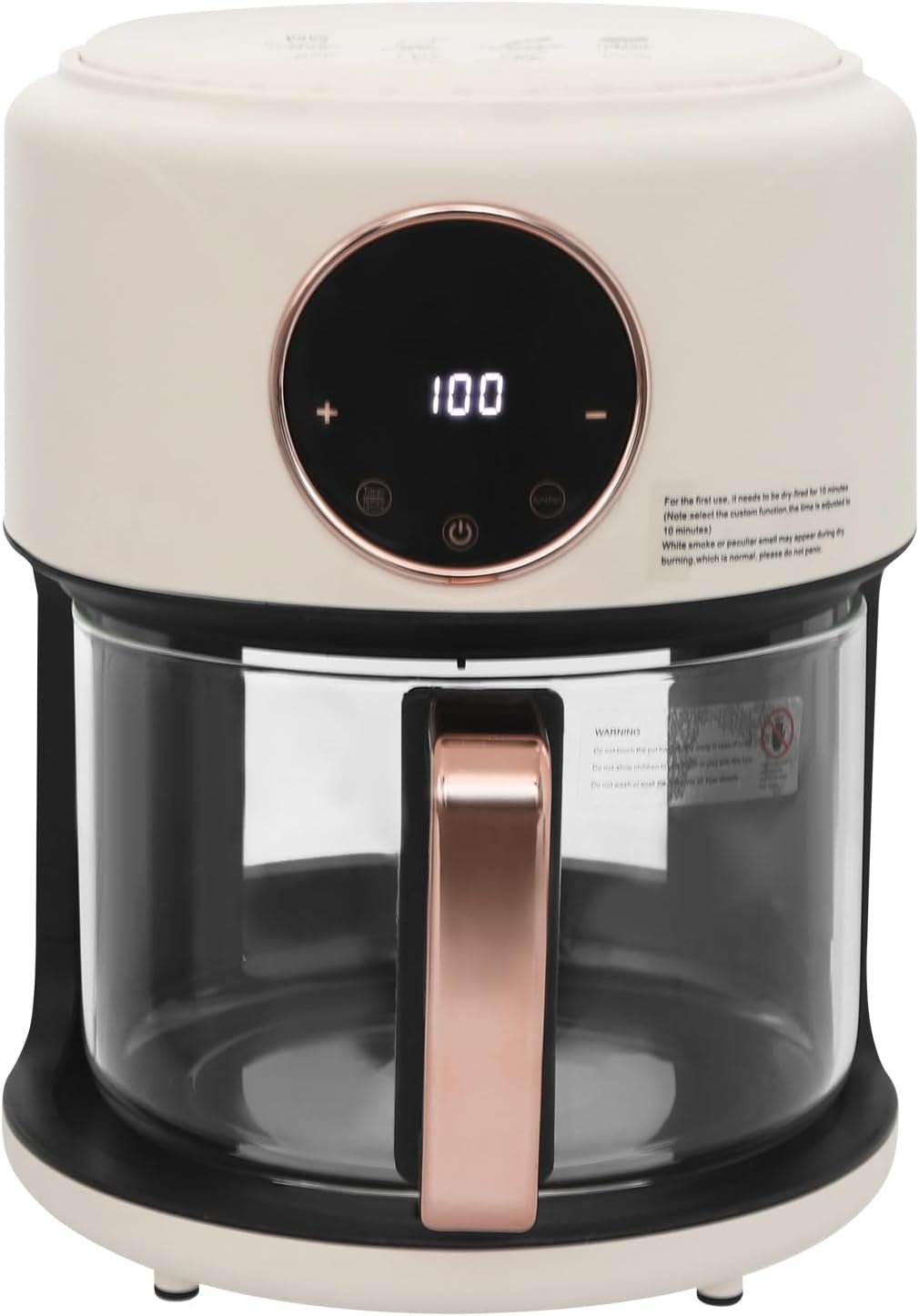 3.81qt Airy Fryer ，360° Viewable Airy Fryer, Small Glass Air Fryer 8 Preset Modes,Digital Display, Adjustable Temp 175F – 400F Cookware French Fries Chicken Legs Turkey (White)
