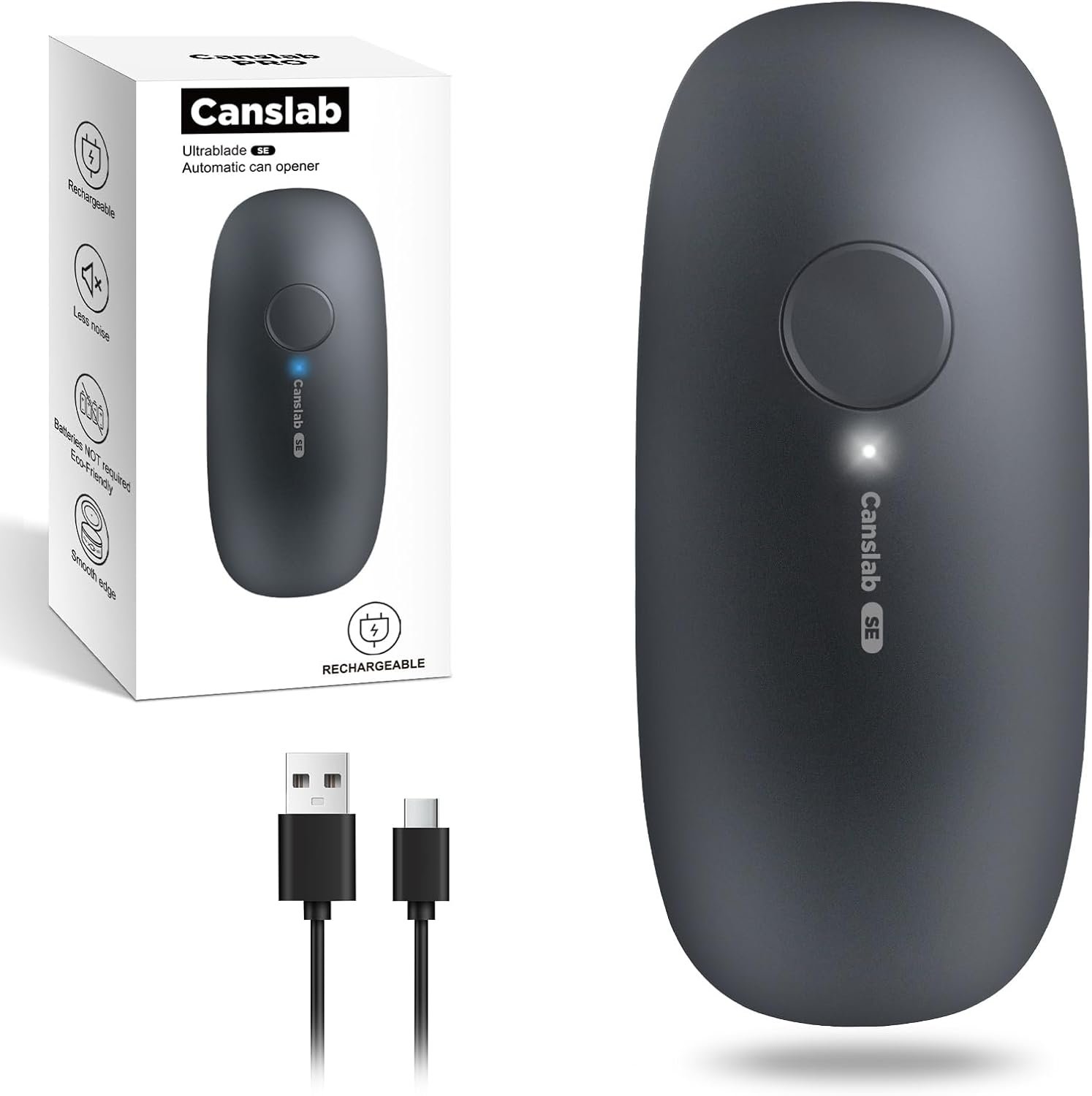 Canslab Ultrablade SE Electric Can Opener, USB-C Rechargeable, Smooth Edge | Cordless Automatic Can Opener for Kitchen for Seniors with Arthritis, Battery Powered Handheld, for Small or Large Cans,Black