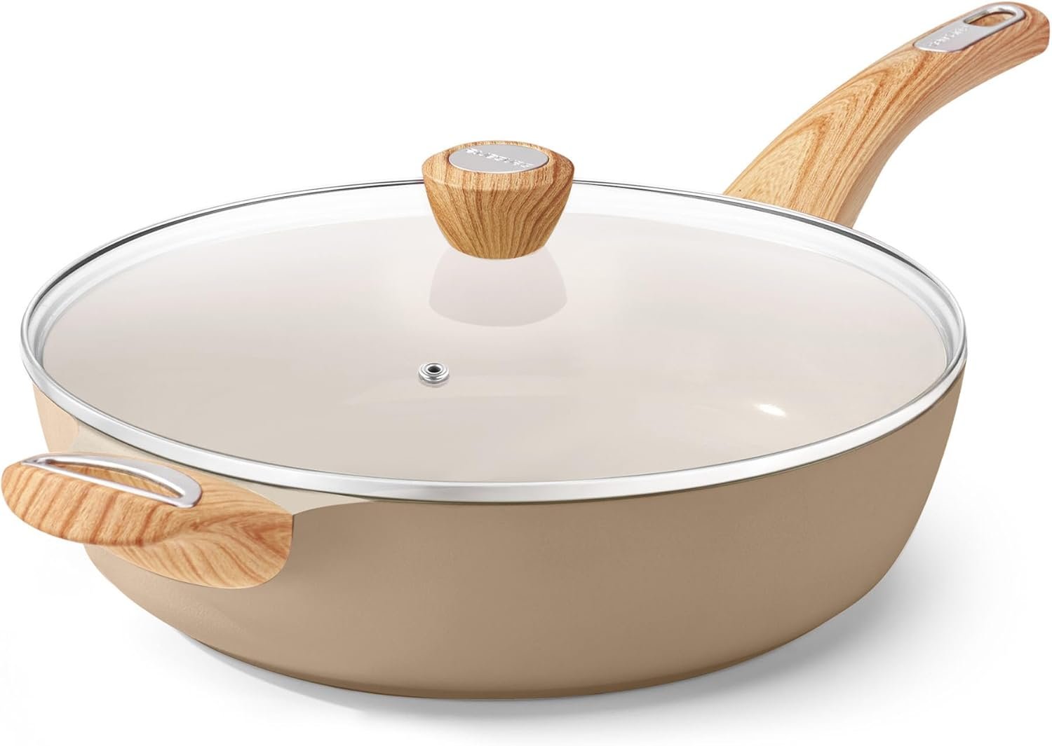 SENSARTE Ceramic Nonstick Frying Pan Skillet with Lid, 12 Inch Large Deep Frying Pan, 5 QT Saute Pan, Induction Pan, Healthy Non Toxic Cooking Pan with Helper Handle, PFOA PFAS PTFE Free