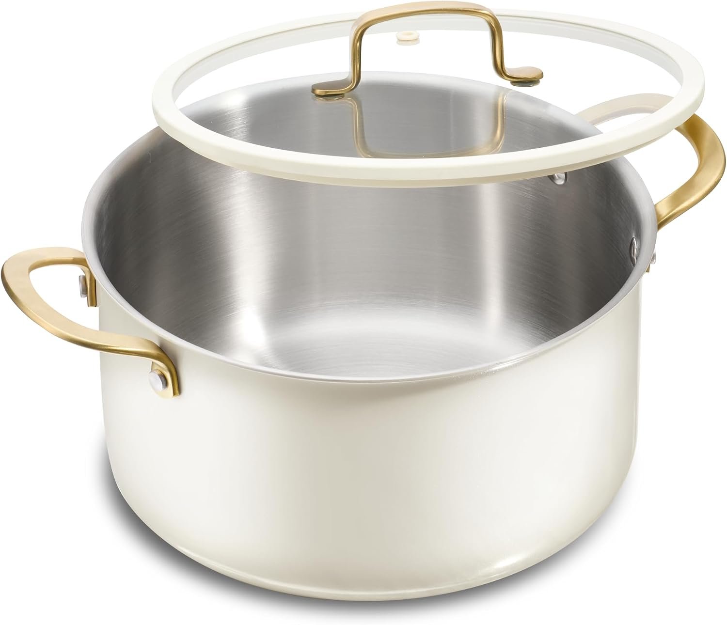 CAROTE 6QT Full Clad Tri Ply Stainless Steel Stock Pot with Lid, Kitchen Stockpot Soup Pot, Outer Ceramic Layer, Even Heating, All Stoves Compatible, Oven & Dishwasher Safe, Stay Cool Handle, White
