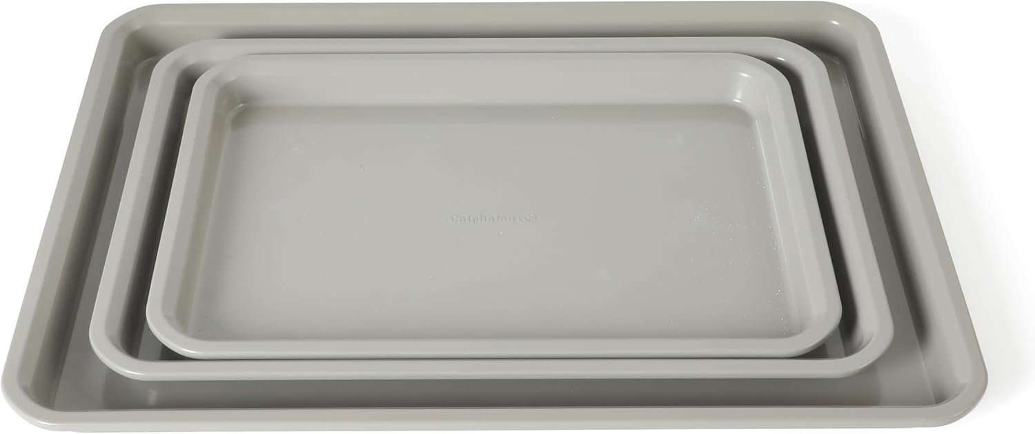 Calphalon Legacy Cookie Sheet Set, 3-Piece Nonstick Baking Sheets 18 15 13 Inch Cookie Baking Sheet, Metal Baking Sheet, Taupe, PFOA-Free for Even Baking, Oven Safe Cookie Pans for Baking