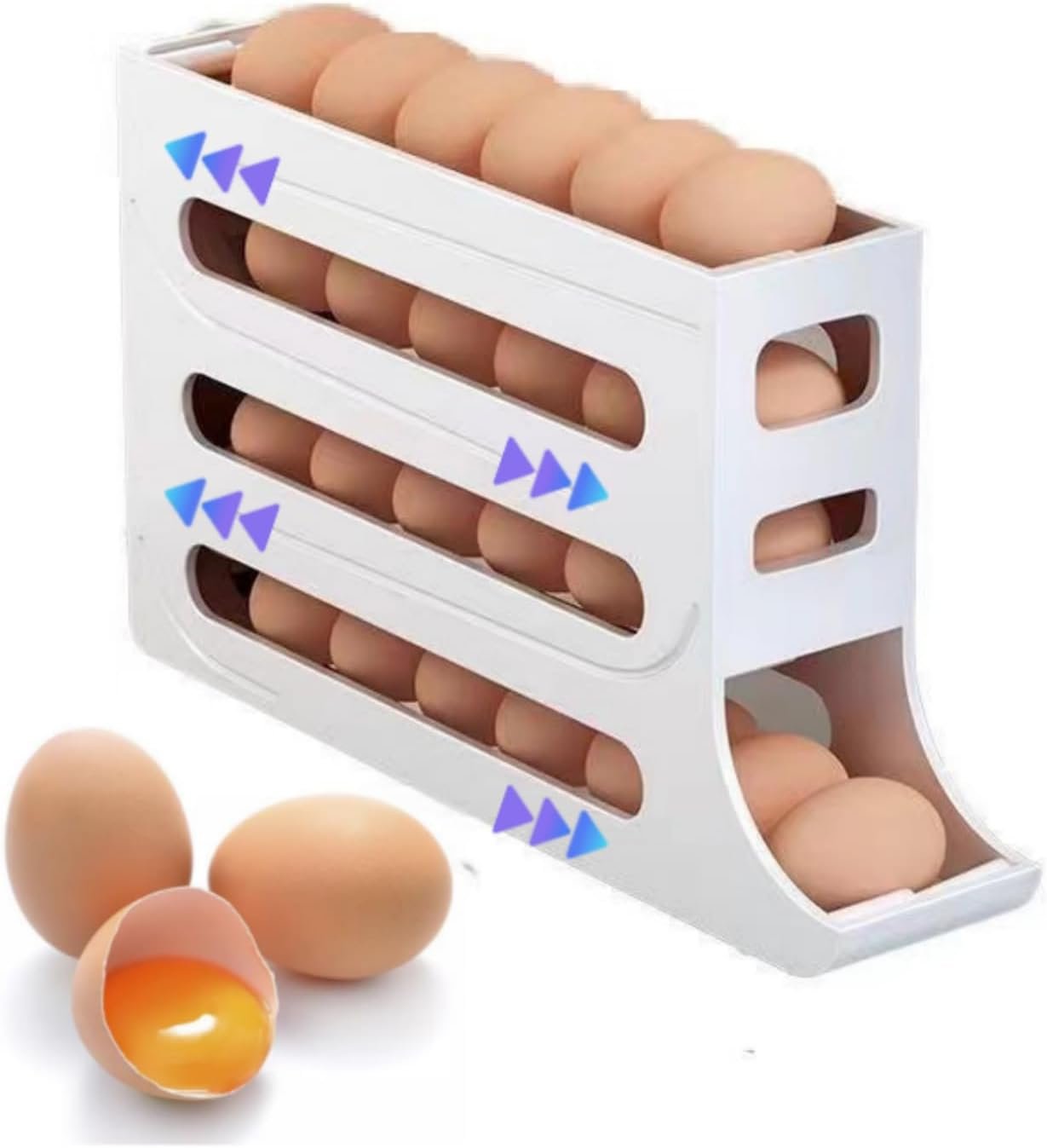 24 Eggs Egg Holder for Fridge,4 Tiers Egg Container,Auto Rolling Egg Organizer for Refrigerator,Cabinet&Pantry Space-Saving Egg Dispenser Holder,Ideal For Families And Busy Home Cooks (White,1pack)