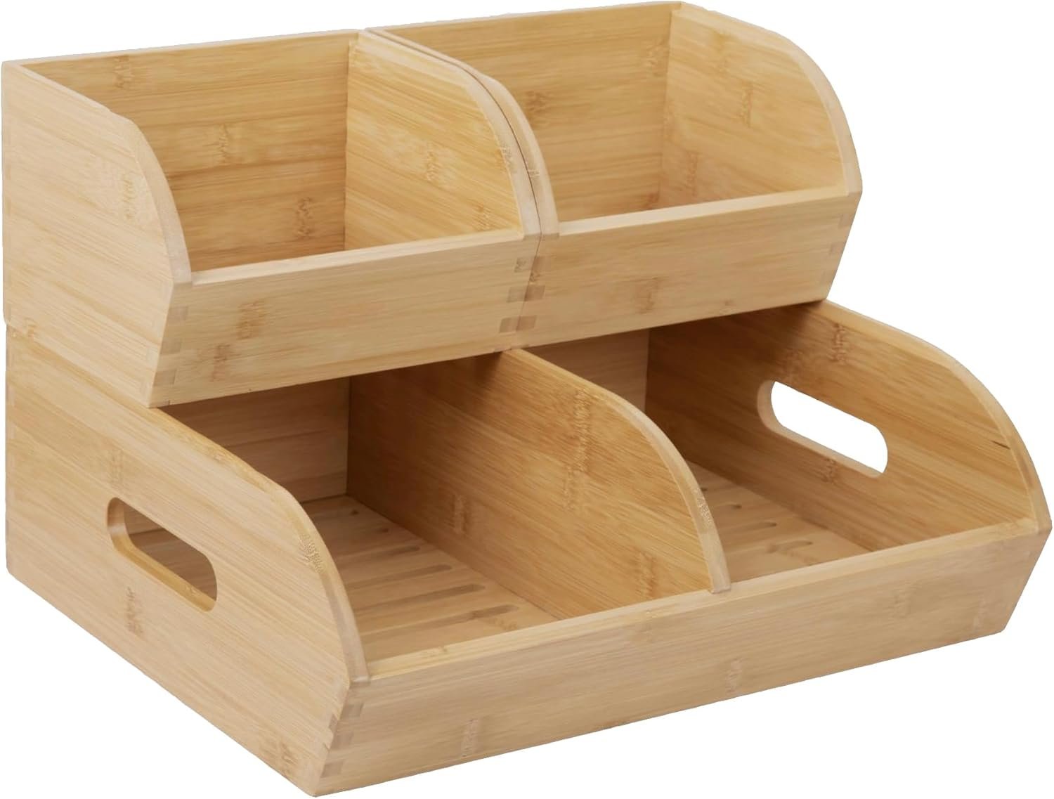 Potato and Onion Storage Bin for Pantry and Kitchen Counter – Ventilated Stackable Bamboo Organizer Baskets with Handles