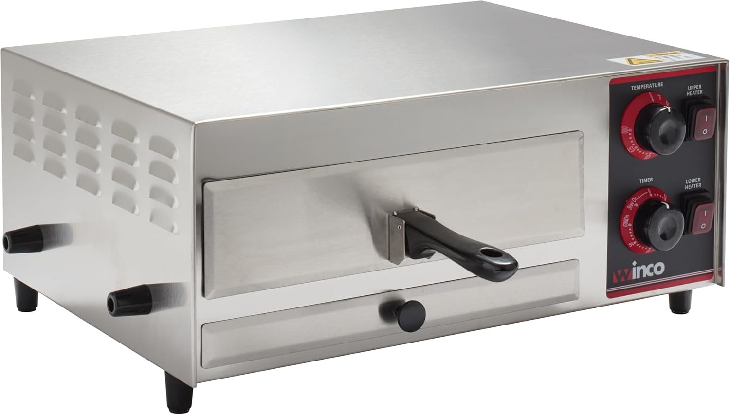Winco Electric Commercial-Grade Pizza Oven | Dual heating elements ensure even baking, 60 minute timer with bell alert, Great for Roasting, Reheating and Foodservice