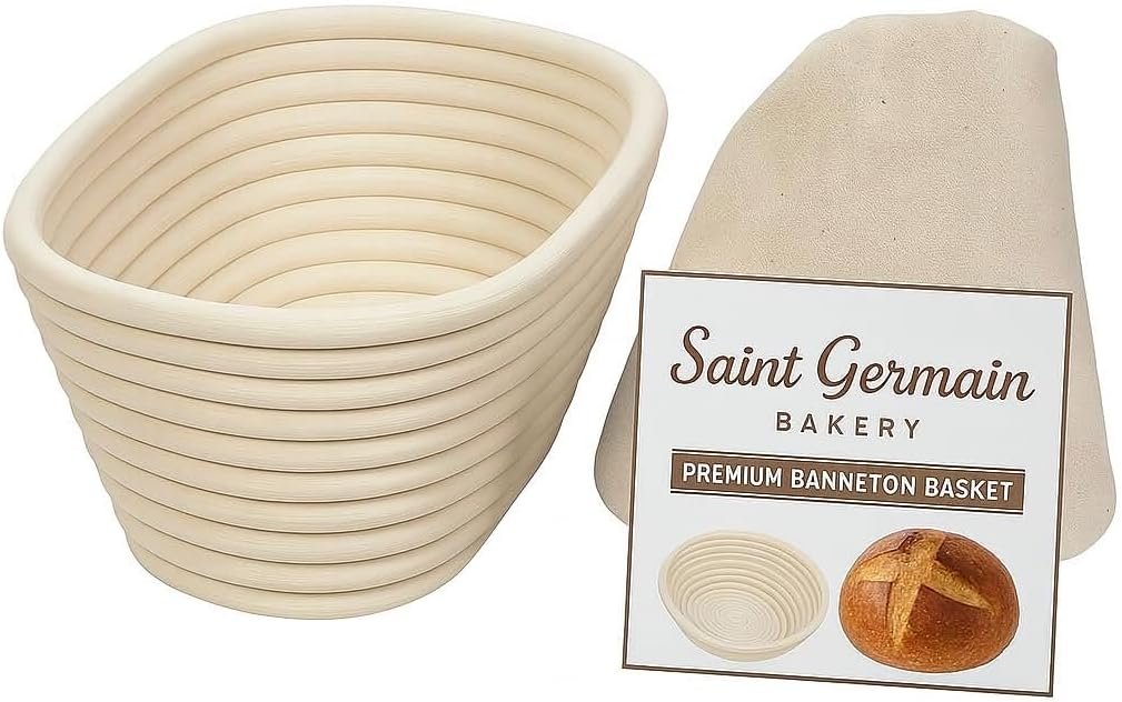 Saint Germain Bakery Premium Round Bread Banneton Basket with Liner – Perfect Brotform Proofing Basket for Making Beautiful Bread (10 inch Oval)