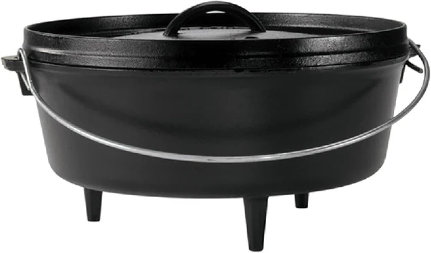 Lodge Seasoned Cast Iron Camp Dutch Oven with Lid – 6 Quart – Dual Handles – Seasoned Cast Iron Cookware with Steel Handle & Strong Lid for Heavy- Duty Camping Cookware