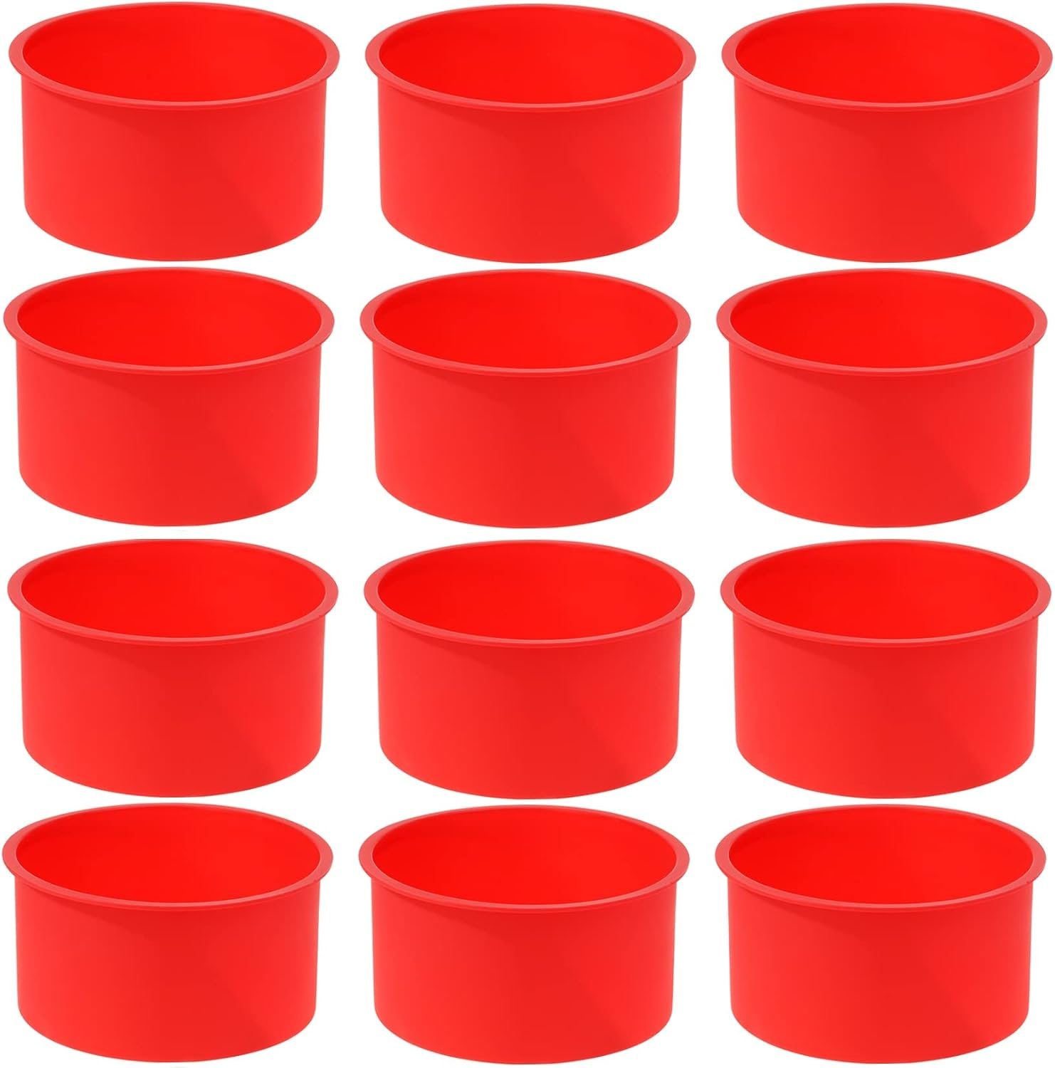 12pcs Silicone Cake Mold Baking Round Cake Molds 4 Inch Non-Stick Baking Pan Kitchen Silicone Cake Molds for Baking(Red, 4inch)