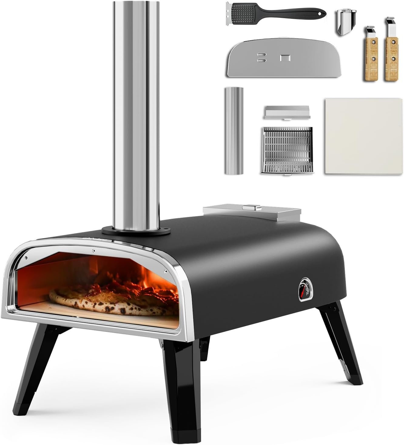 Pizza Oven Outdoor 12″ Wood Fired Pizza Ovens Pellet Pizza Stove for outside, Portable Stainless Steel Pizza Oven for Backyard Pizza Ovens