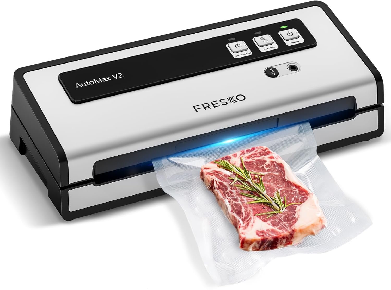 FRESKO Vacuum Sealer Machine with Automatic Bag Detection, Compact Design | 0.2-inch Widened Heating Strip, Food Vacuum Sealer for Dry & Moist Food Storage, Suitable for Sous Vide, 10 Pre-Cut Bags