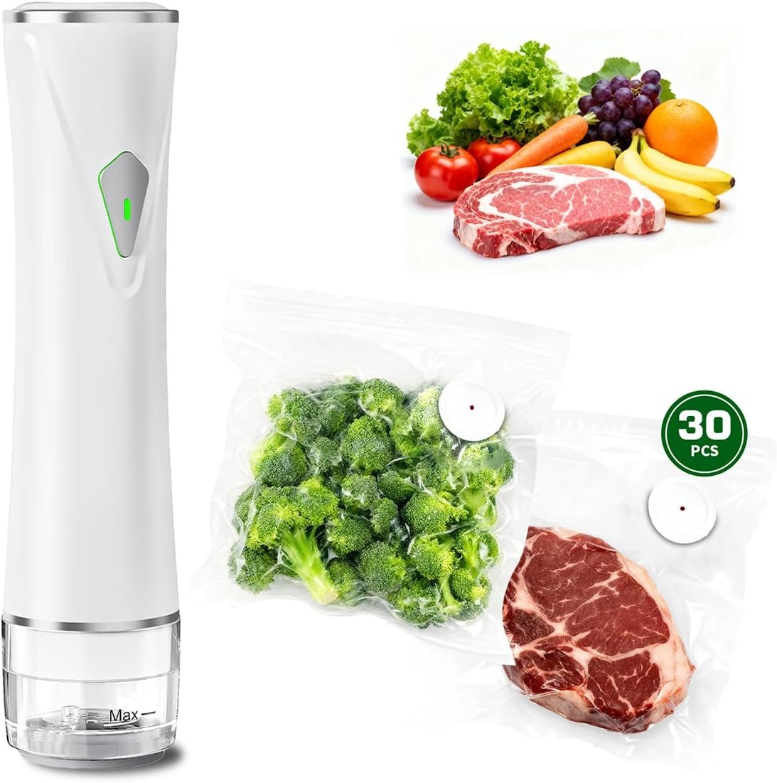 Compact Vacuum Sealer for Food, Portable Handheld Vacuum Sealer Machine with Visible Water Tank, 30 Reusable Bags, 5X Fresh Longer food preservation for Kitchen Meal Prep, Home & Camping