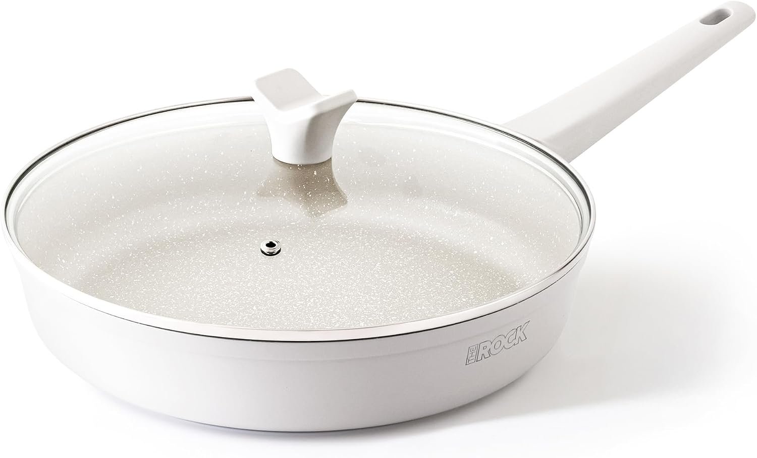 THE ROCK SOHO 11-Inch Non Stick Frying Pan with Lid–Nothing Sticks, Never Warps, Lasts Longer, Ceramic Non Toxic Skillet with Heat-Resistant Handle, PTFE PFOA&PFAS Free, Dishwasher Safe, Cream