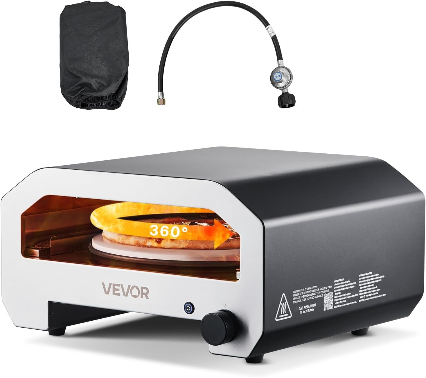 VEVOR 16 in Outdoor Pizza Oven, Auto Rotating Propane Gas Pizza Ovens, Portable Pizza-Cooker with Electric Rotate Pizza-Stone, Carry Bag, Propane Pizza Maker For Outside Backyard Patio Camping, Black