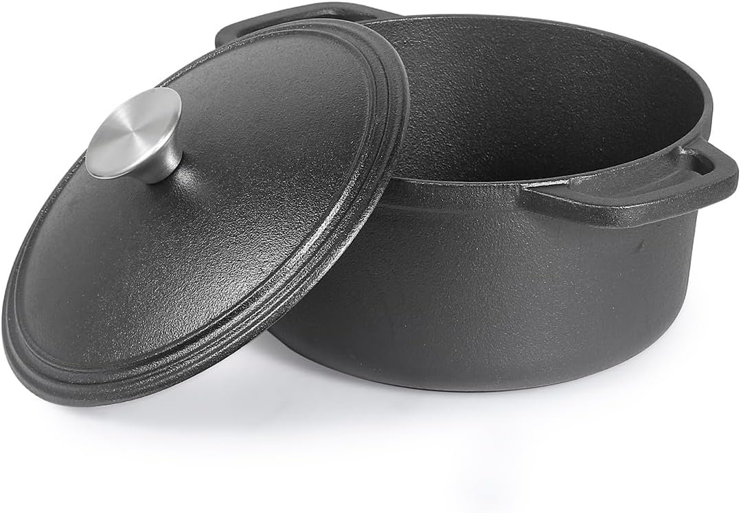 Commercial Chef 3.4-Qt. Dutch Oven with Lid, Cast Iron, CHCI340 | Pre-seasoned, Integrated Handles, Works on All Cooktops Including Induction, Outdoor Cookware for Campfires or Grills