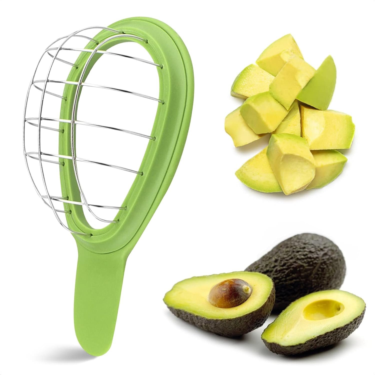 Avocado Cuber Tool, Avocado Dicer, Cutter, Slicer, Ergonomic Handle | Stainless Steel & Plastic, 3.2 x 6.3 In – Cubes Ripe Fruit for Salads, Guacamole, and Smoothies, Easy to Use, Easy to Clean