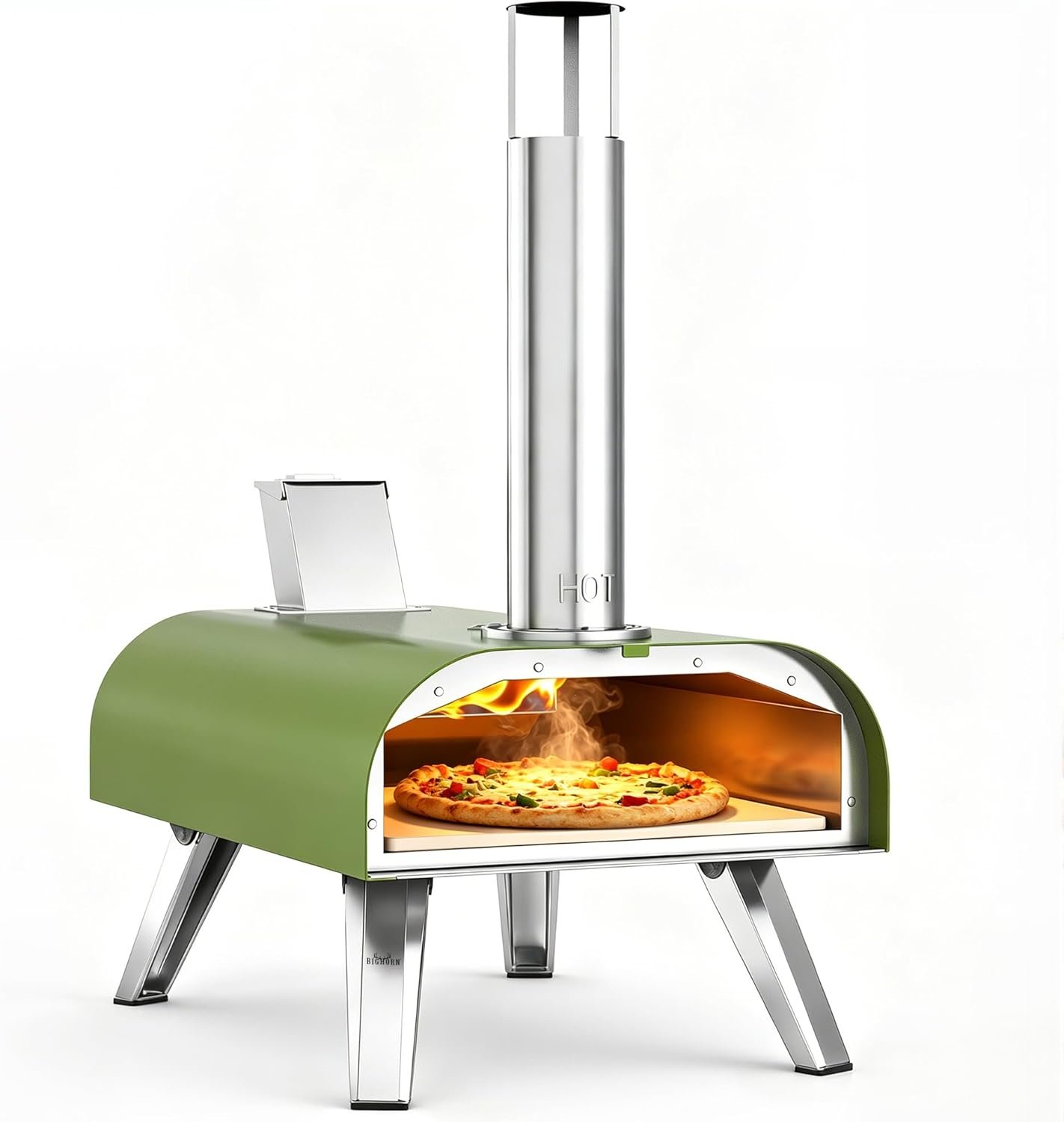 BIG HORN 12″ Multi-Fuel Outdoor Pizza Oven Reach up to 1110℉– 3-in-1 Wood,Gas&Electric Compatible (Burners Sold Separately),Pellet Pizza Oven Portable Pizza Maker for Backyard,Camping&Tailgating,Green