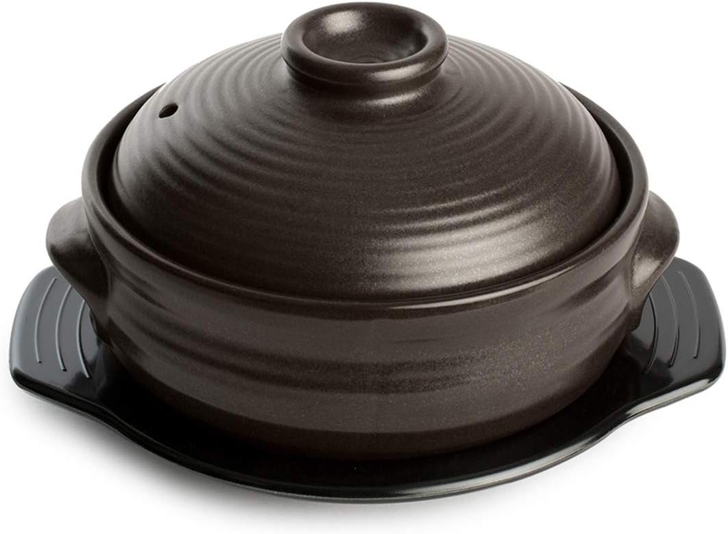 Crazy Korean Cooking Korean Stone Bowl (Dolsot), Sizzling Hot Pot for Bibimbap and Soup – Premium Ceramic (Large with Lid | 44 Fl oz)