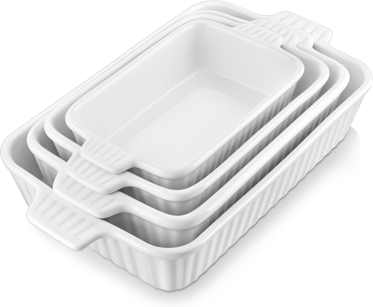MALACASA Casserole Dishes for Oven, Ceramic Baking Dishes Set of 4, White | Rectangular Deep Lasagna Pans with Handles for Roasting Vegetable, Cake, Durable Bakeware, Wedding Gift(9.4/11.1/12.2/14.7″)