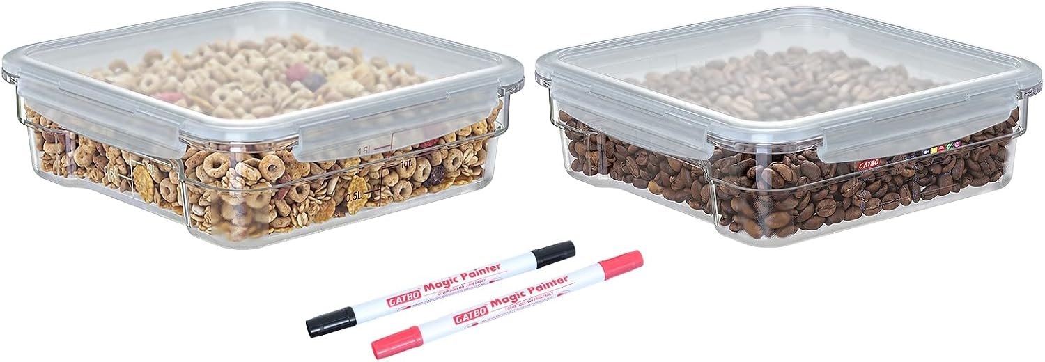 2 Pack 2 QT Commercial Airtight Food Storage Containers, Clear Polycarbonate Kitchen Ingredient Storage Containers, Stackable Food Prep Containers for Spices, Seasonings, Nuts, Shallow Model