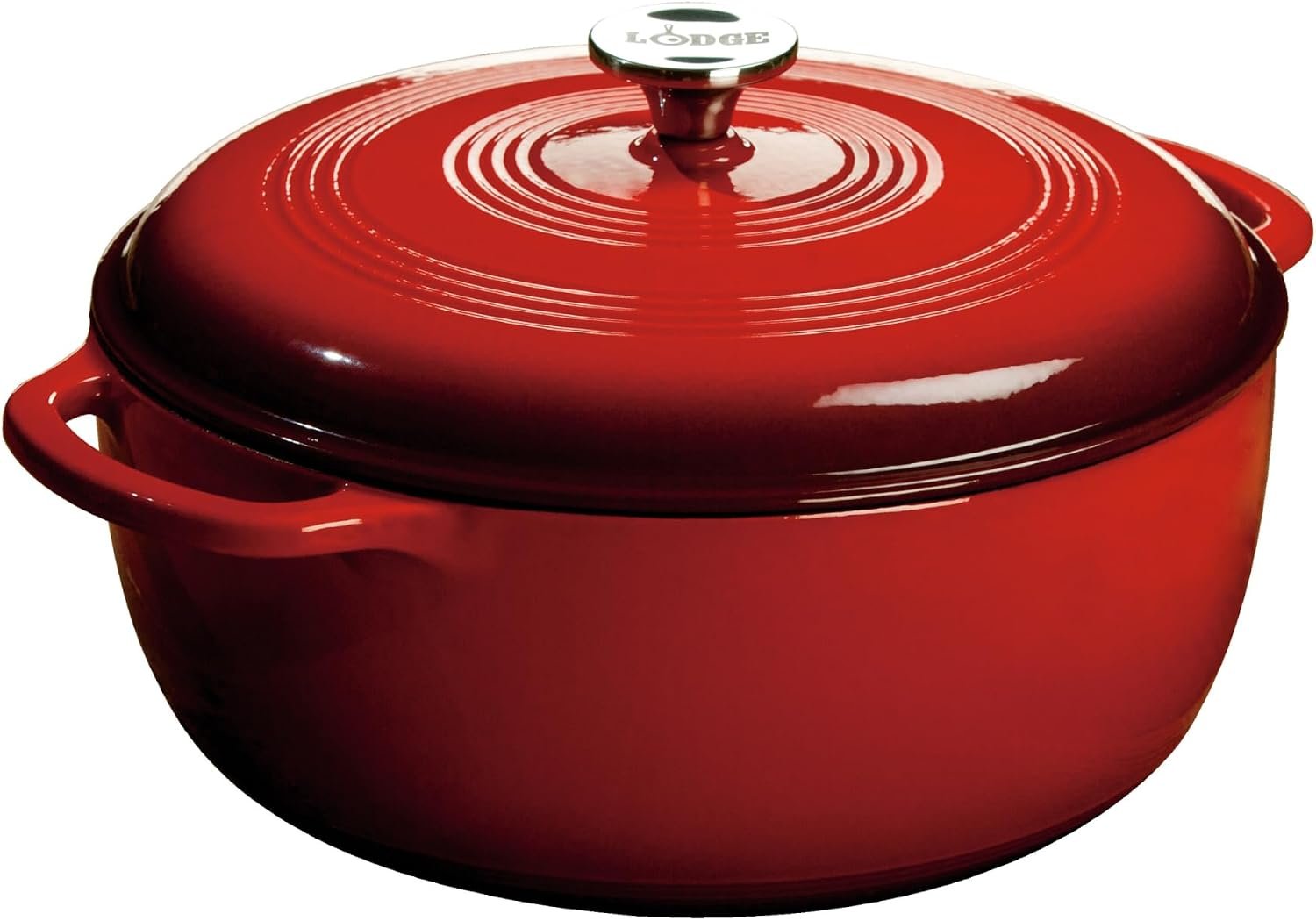 Lodge Essential Enamel Cast Iron Dutch Oven with Lid 7.5 Quart – Oven-Safe Enamel Cookware up to 500° F – Heat-Retaining Braising & Roasting Pot – Non-Toxic Cookware – Island Spice Red