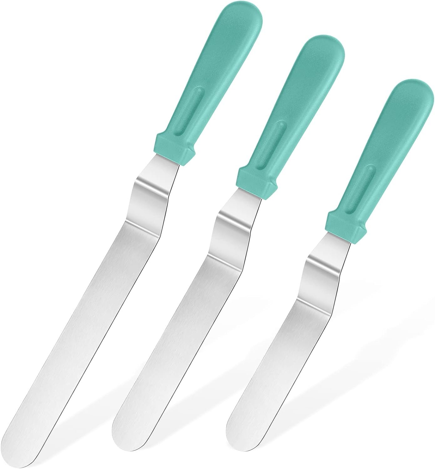U-Taste Offset Icing Spatula Set, Cake Frosting Spreader, 6/8/10in,Aqua Sky | Stainless Steel Blade with PP Plastic Handle, Metal Baking Spatula for Cake Decorating, Angled Frosting Knife Baking Supplies