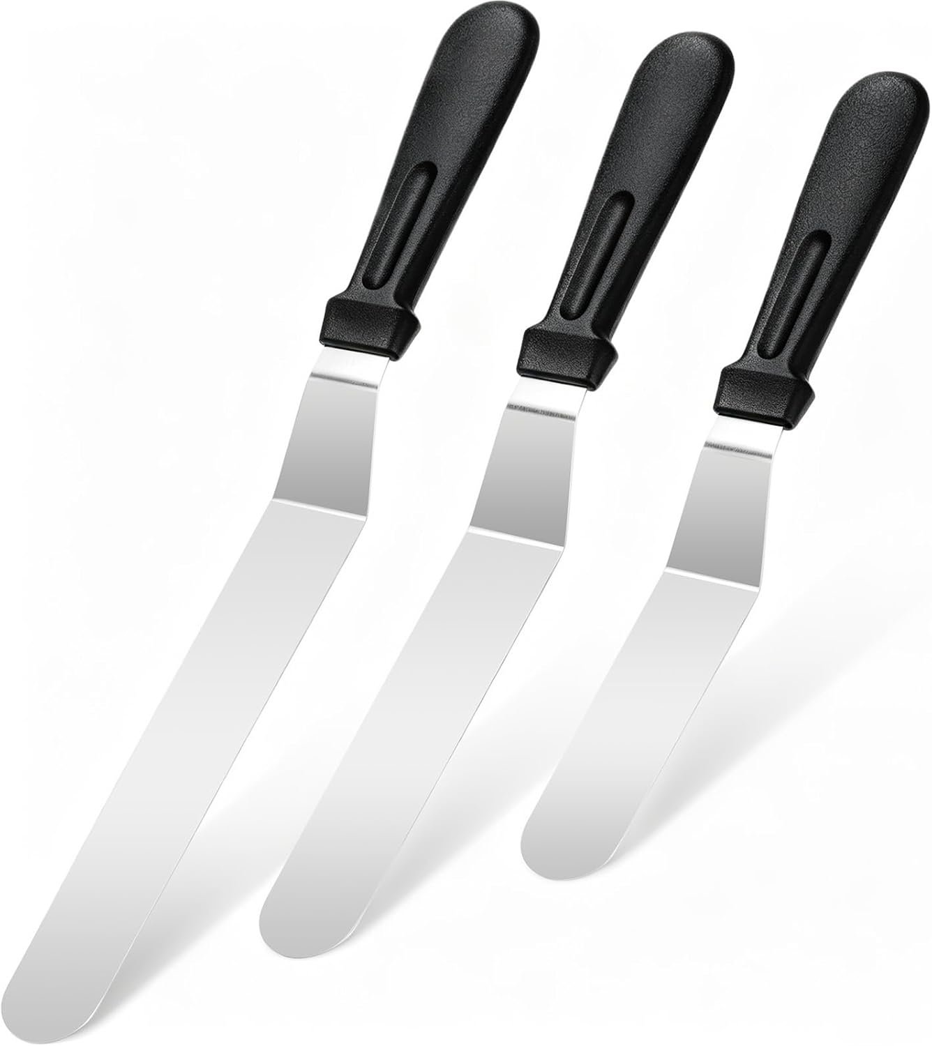 3 PCS Icing Spatulas (6″,8″,10″) Stainless Steel Cake Decorating Spatulas Set with Black Plastic Handle for Home,Kitchen or Bakery