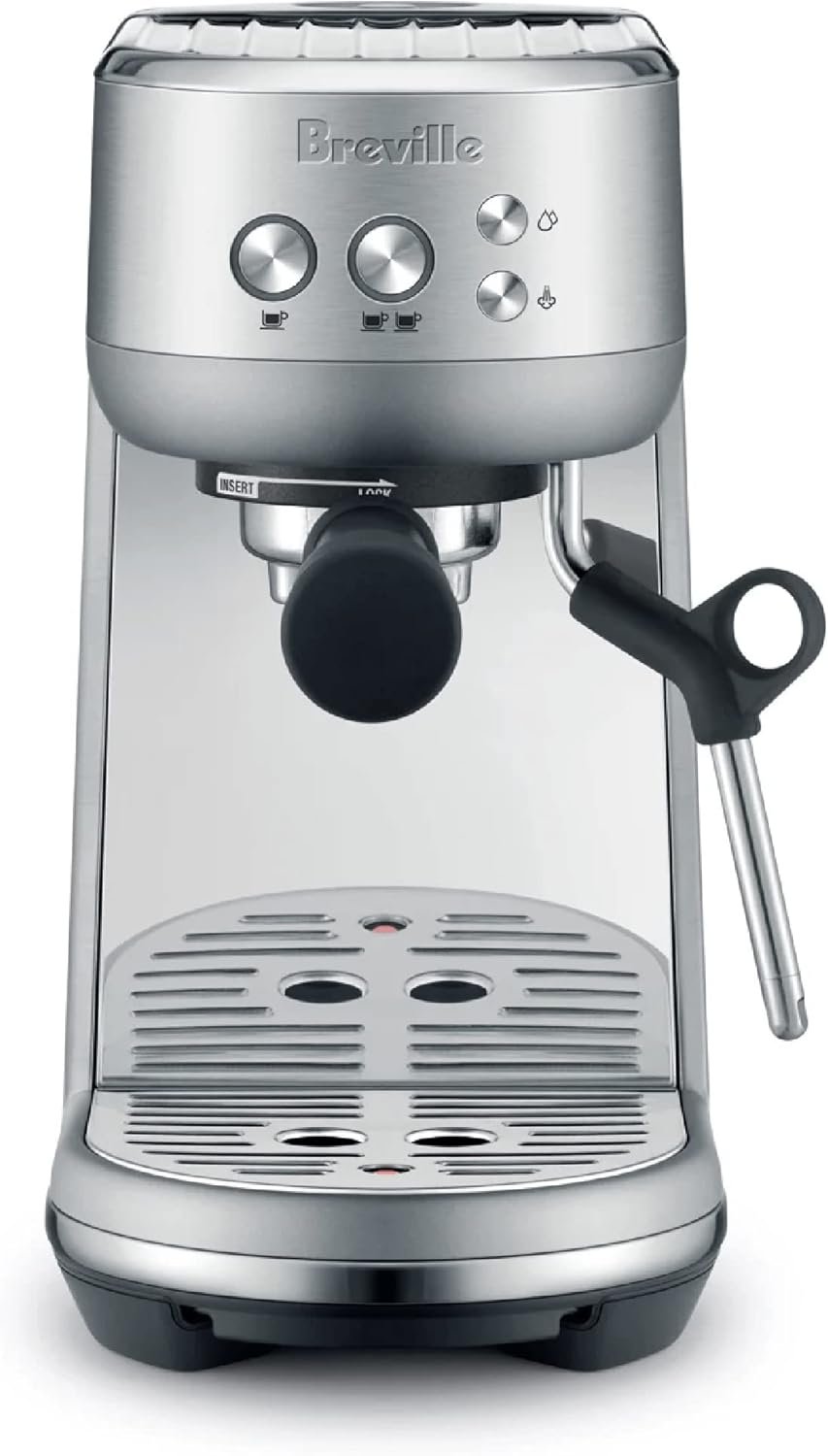 Breville BES450BSS Bambino Espresso Machine, Brushed Stainless Steel | Make café-quality espresso, lattes and cappuccinos at home with this compact, manual coffee maker | Beginner-friendly