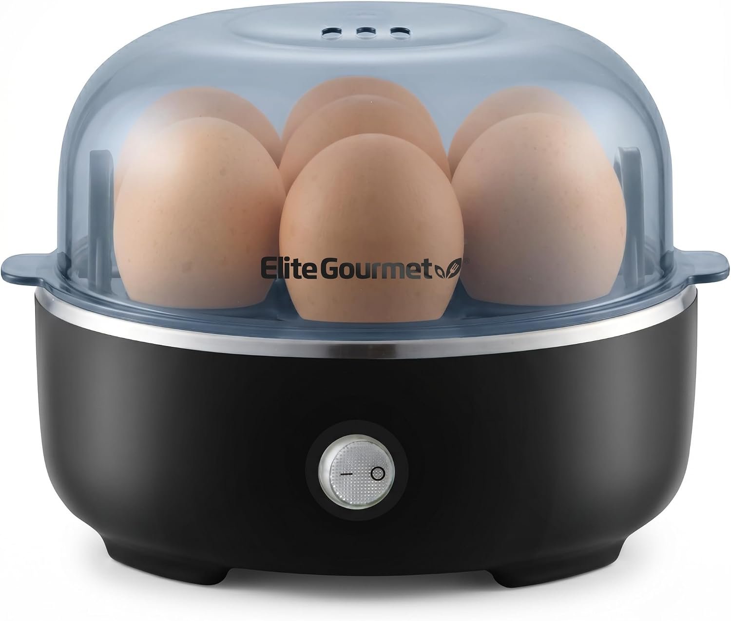 Elite Gourmet EGC115B Easy Egg Cooker, 7-Egg, BPA-Free, Classic Black | Cooks soft, medium, or hard-boiled eggs with auto shut-off – electric operation – includes measuring cup