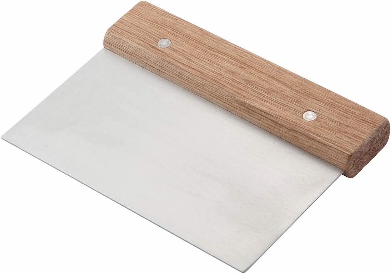 Winco Stainless Steel Dough Scraper with Wood Handle | Dishwasher safe, Pizzerias, Great for Dough Portioning, Bench Cleanup, Pastry Prep and Bakeries