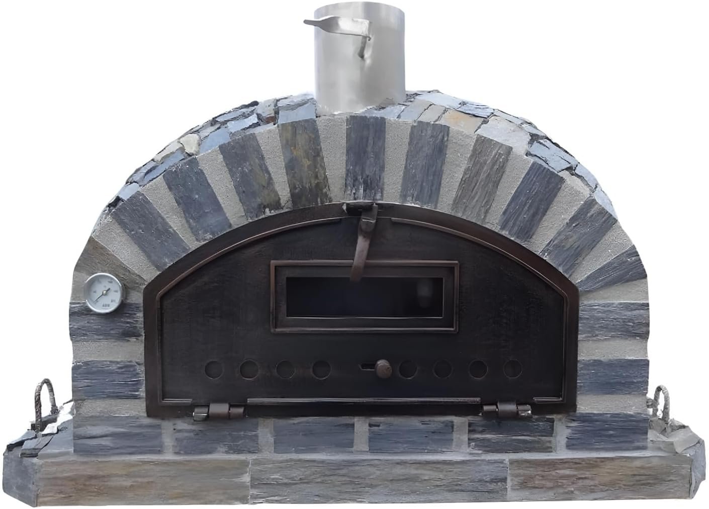 Pizzaioli Stone Finish Premium Wood-Fired Pizza Oven Handmade in Portugal Triple-Insulated Brick Oven, Drop-Down Door, Stainless Steel Chimney, Thermometer & Baking Dish Included