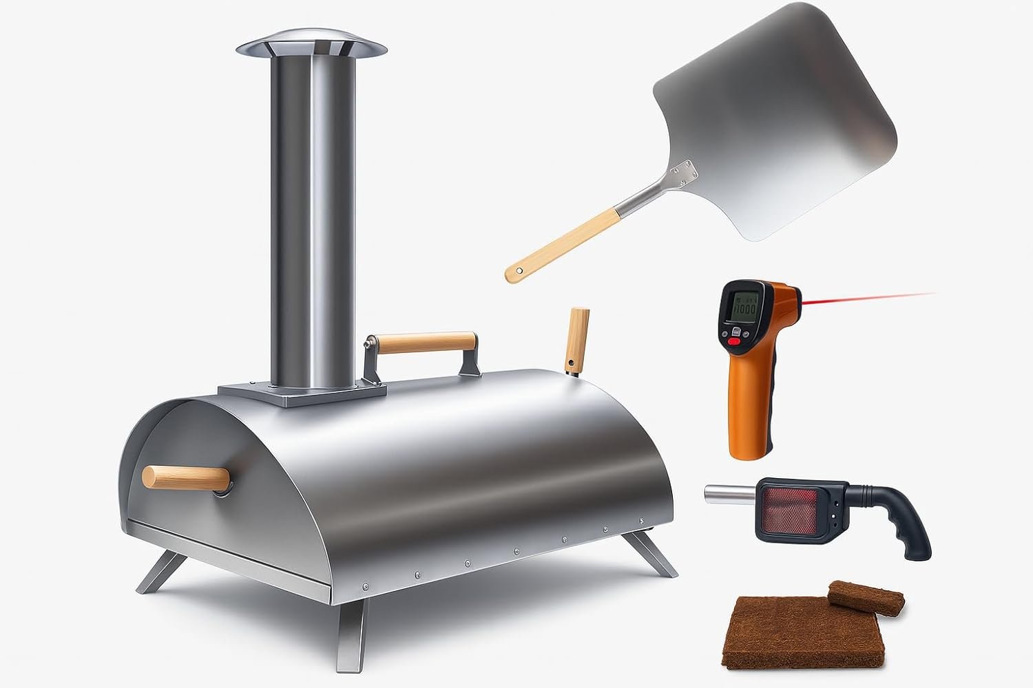 Pellethead Portable Wood-Fired Pizza Oven Kit, 800°F, 13″ Stone | Stainless steel construction, Reaches 800°F with included 13-inch stone, blower, and peel, Compact for camping