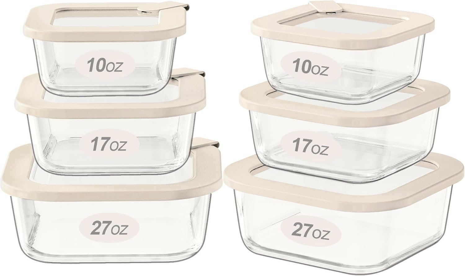 Glass Food Storage Containers with Glass Lids, Microwave Safe Food Container Set, Airtight Meal Prep Containers, LeakProof, 100% Plastic Free, 6 Pack