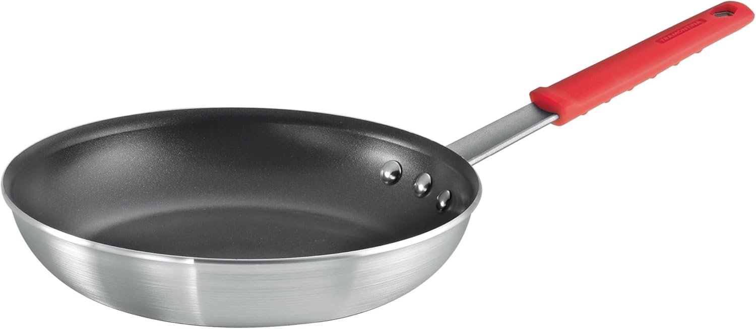 Tramontina Professional 10-Inch Non Stick Frying Pan | Heavy-Gauge Aluminum Skillet with Reinforced Nonstick Coating, Red Handle, Dishwasher and Oven Safe, Made in Brazil