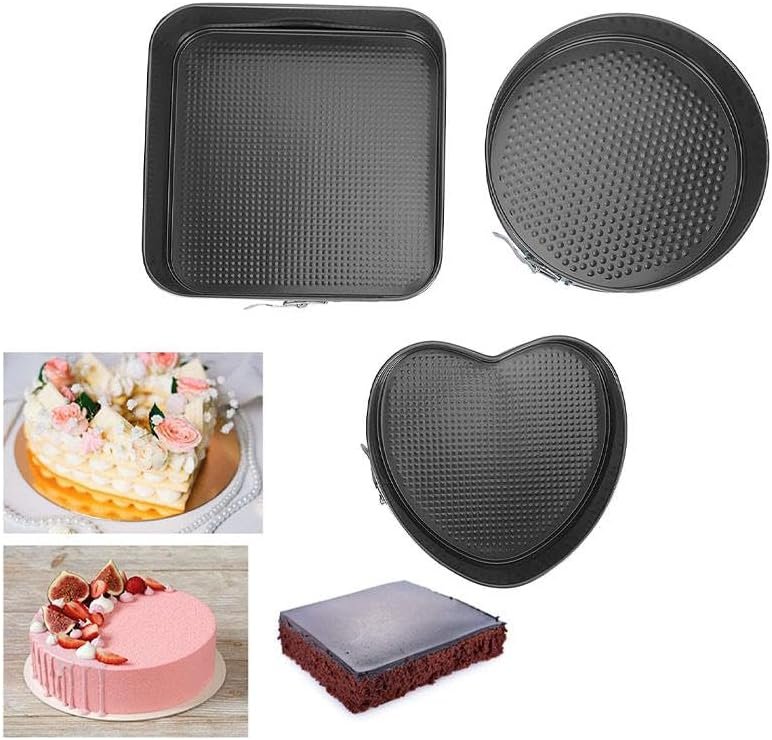 Springform Heart shaped Cake pans Round Squar Non-stick Cheesecake Baking Tray with Detachable Bottom Heart Cake Mold for Christmas and Valentine’s Day Baking Heart Round Square Set of 3