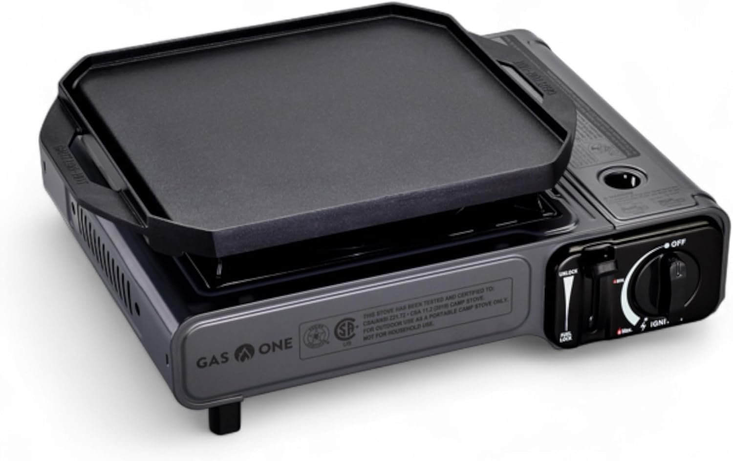 GasOne GS-1000G-KIT Butane Gas Stove with Flat Top Griddle Included – Butane Grill Tent Stove Burners for Cooking for Camping, Kitchen – Diecast Aluminum with Non Stick Coating