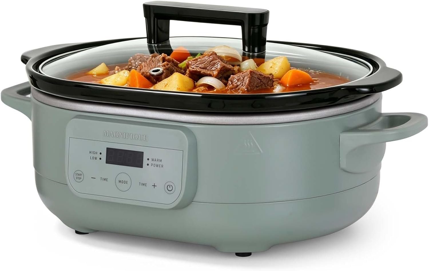MAGNIFIQUE 6 Quart Programmable Slow Cooker Removable Healthy Nonstick Pot – Small Kitchen Appliance for Family Dinners – Serves 6+ People – Heat Settings: Keep Warm Olive