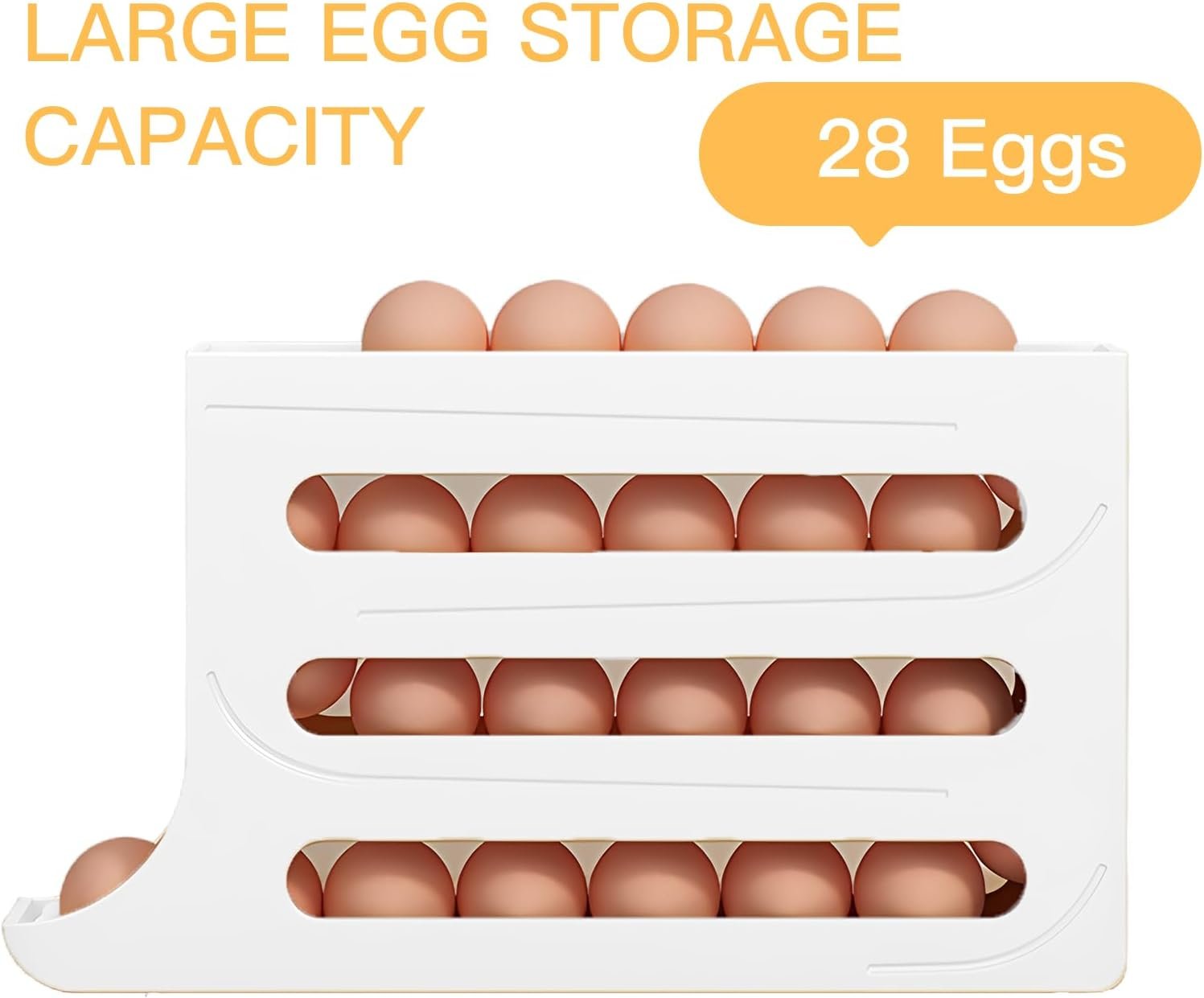 Automatic Rolling Egg Storage For Refrigerator, Fridge Organizer, Space Saving Refrigerator Egg Holder For Fridge ,Egg roller holds 28 Eggs,for Refrigerator,Kitchen,Cabinets,Tabl (White)
