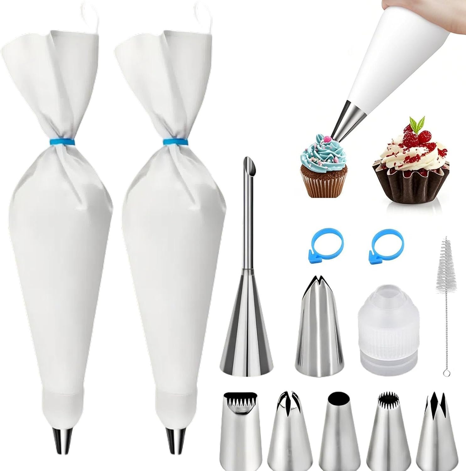 Reusable Piping Bags and Tips Set – 16inch Pastry Bags for Cake Decorating, Cupcakes, Cookies | Durable Cotton Exterior, Easy to Clean, Eco-Friendly Baking Kit for Home Bakers & Chefs(14)