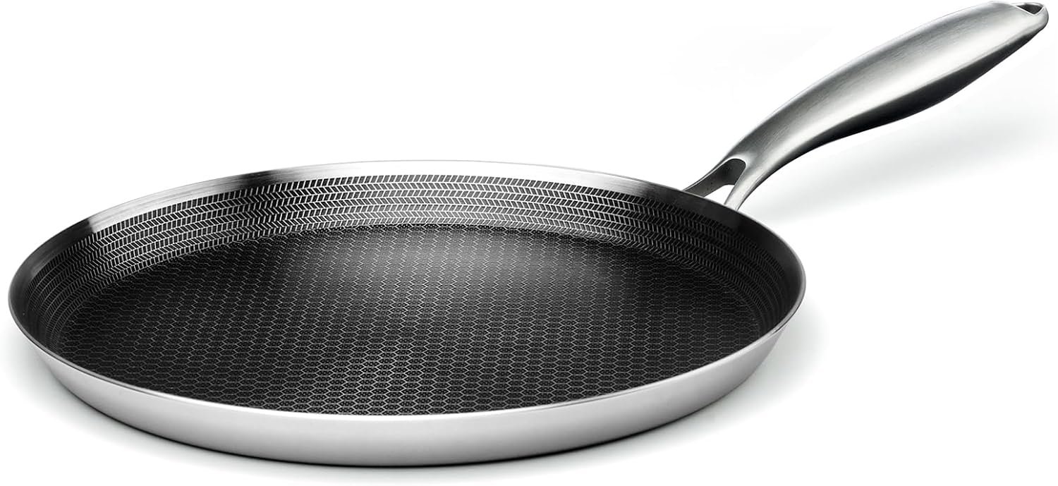 Innerwell 11 Inch Nonstick Crepe Pan, Stainless Steel Pancake Pan-Silver | Honeycomb coating, PFOA-free.Compatible with All Stoves,Stay-Cool Handles.Oven Safe&Dishwasher Safe