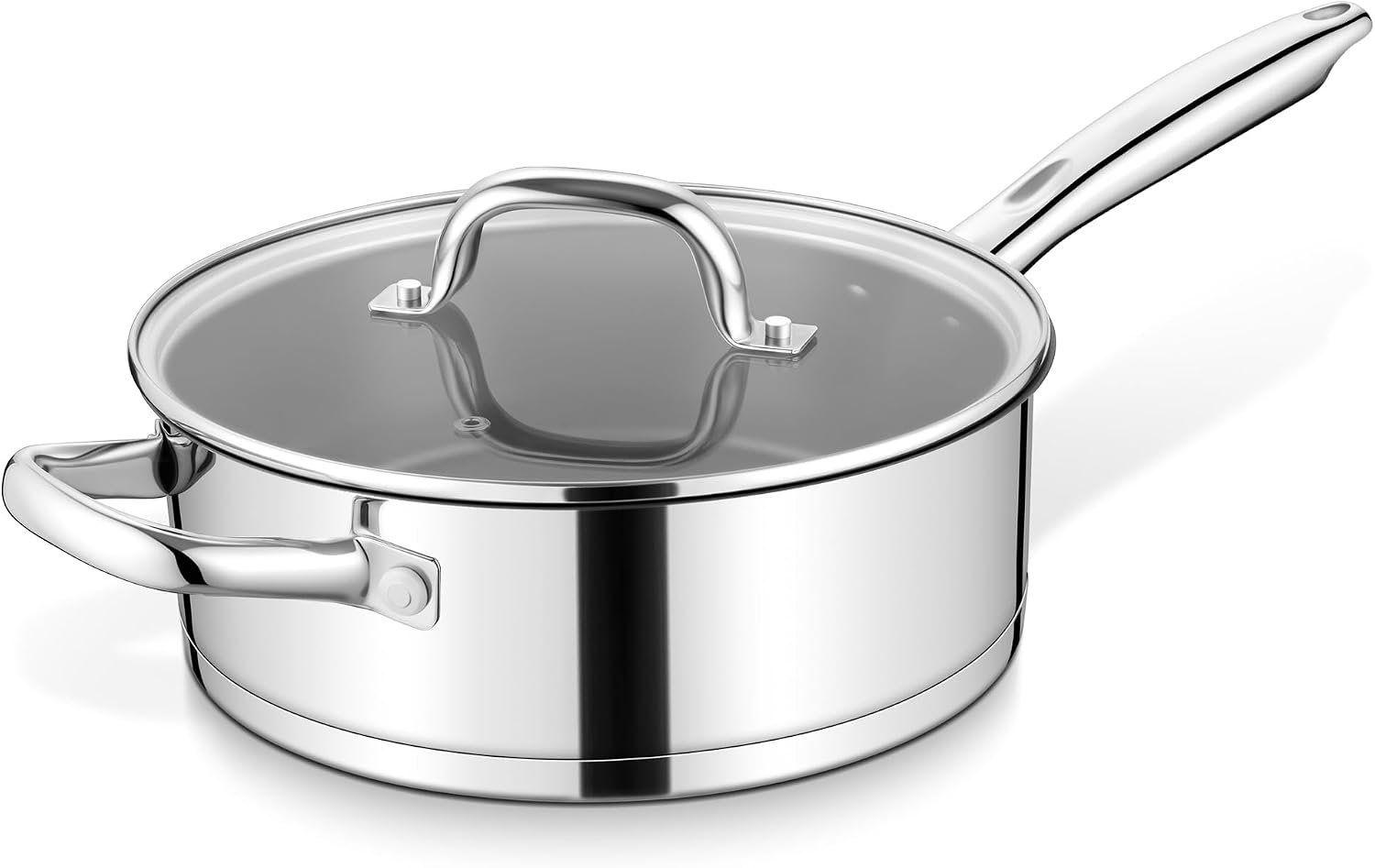 E-far Nonstick Saute Pan, 9.5 inch Deep Frying Pans with Lid, 4 Quart Skillet with Stay-Cool Handles, Non-toxic Cookware for Cooking, Oven Safe & Compatible with All Stovetops