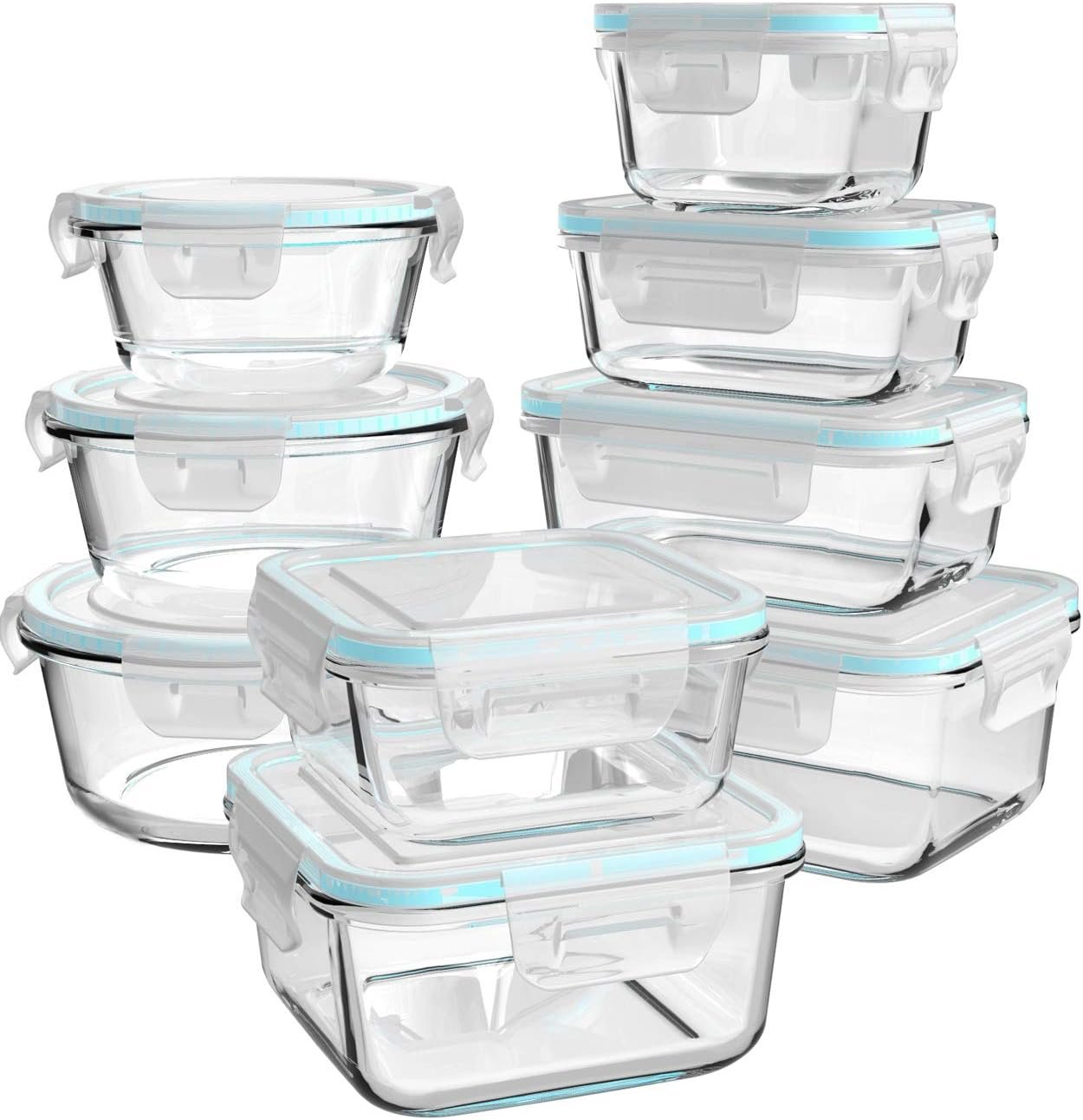 AILTEC 9 Pack Glass Food Storage Containers with Lids, 3 Shape Airtight Set | Ideal for Meal Prep, Lunch, Leak Proof, Borosilicate Glass Reusable, Microwave, Oven, Freezer Dishwasher Safe, BPA Free
