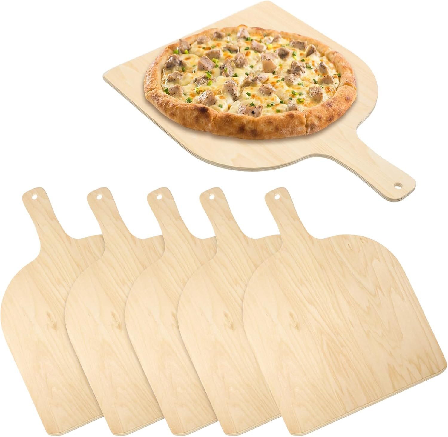 5-Pack Wood Pizza Peel Set – 11.8 Inch Square Pizza Paddle Spatula, Wooden Serving Board for Baking, Cutting, and Serving Bread, Cheese, Fruits, Vegetables