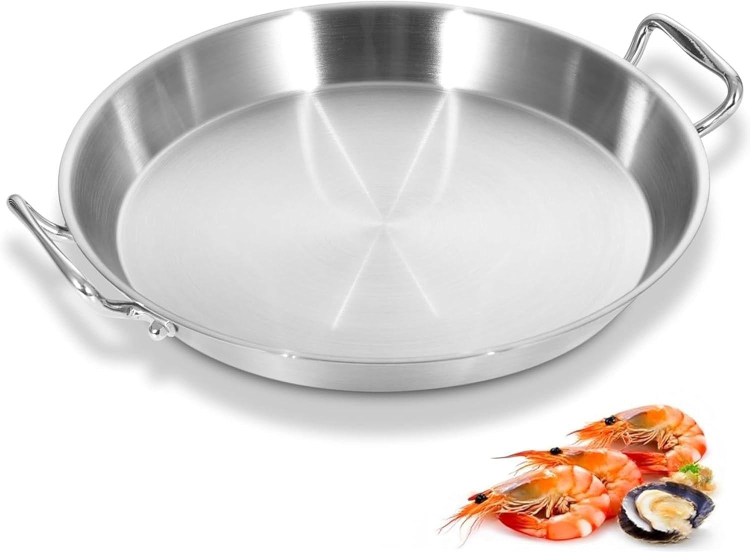 12 Inch Paella Pan, Tri-Ply Stainless Steel Large Spanish Rice Pan ﻿ | Great for Seafood Paella, Authentic Paella, Socarrat | Oven Safe | Induction Compatible | 2-4 Servings | Detachable Handles
