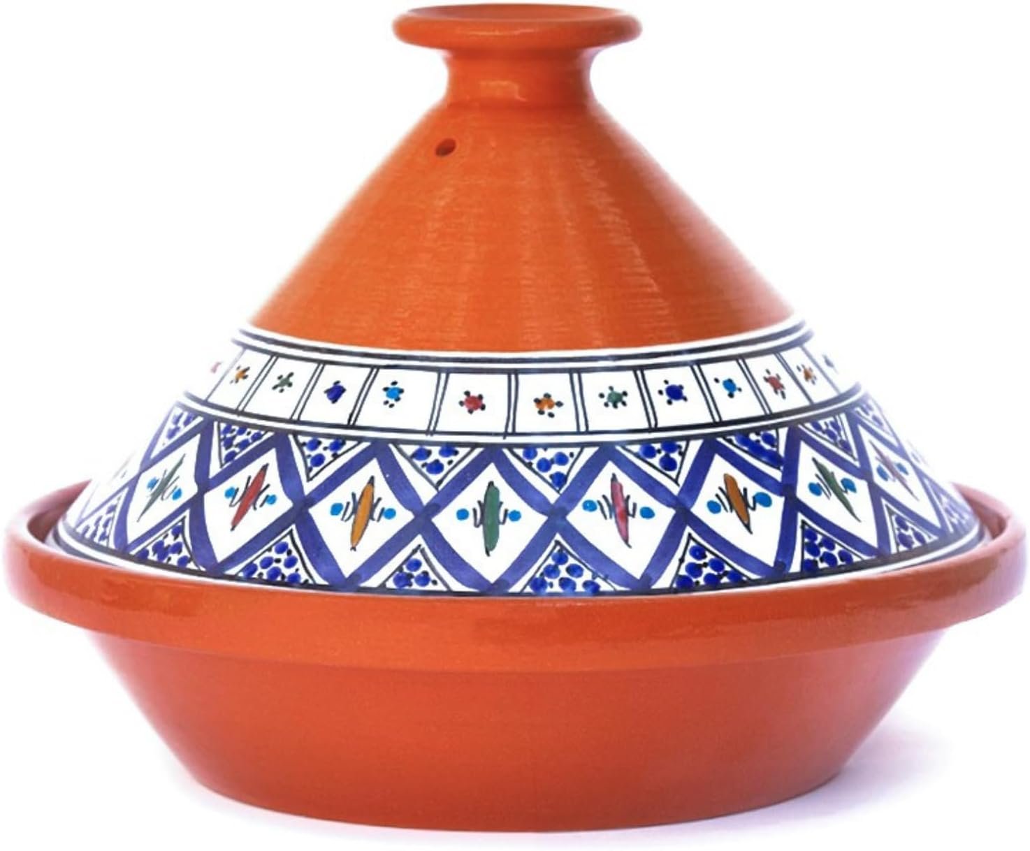 Tagine Pot for Cooking and Flavor Enrichment – Medium Clay Pot 10”, 3.1 QT – Non-Stick Handmade Cookware – Moroccan Ceramic Pots for Cooking with Lid & Serving Bowl – Bohemian Classic Blue